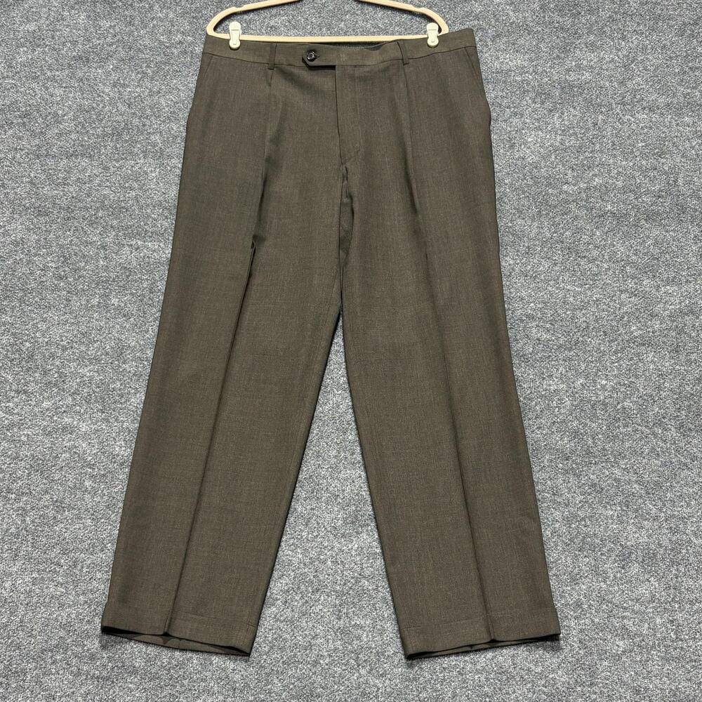 Hugo Boss Dress Pants Mens 39x32 Brown 100% Virgin Wool Pleated Cuffed Made USA